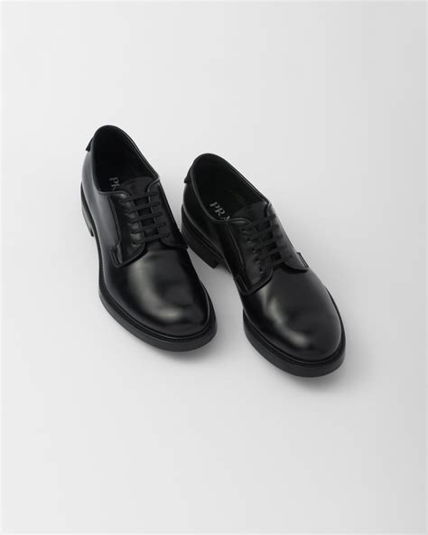 prada 2ee307b4l|Black Brushed Leather Derby Shoes .